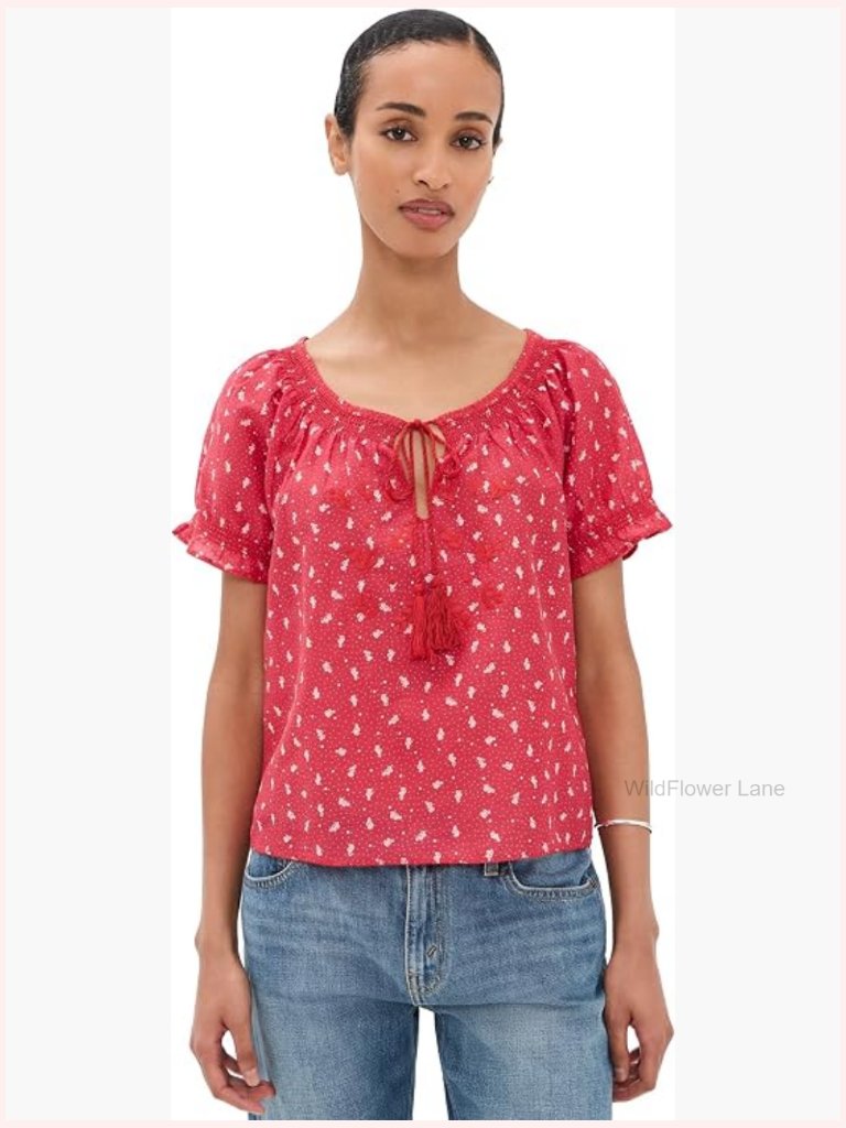Tie Neck Crop Top With Bandana Print - Cap Sleeve Relaxed Fit